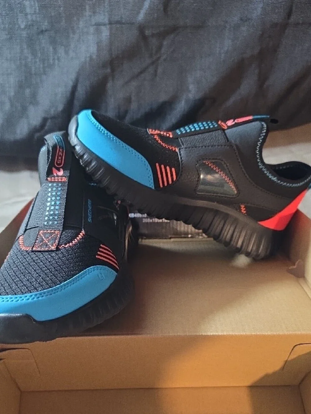 Kids Black Sneakers with Blue and Red Accents - Comfortable Grip Sole